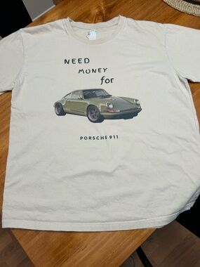 Porsche 911 Graphic Tee in Cream with Green Car
